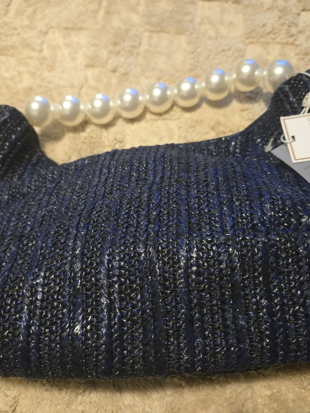 Shiraleah Navy Knit Hair Claw with Pearl Accent